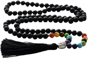 Natural 7 chakra, lava 8mm 108 Mala Beads, Spiritual, Meditation Beads, Reiki, Japa Mala, Buddhist Prayer Beads, Yoga Bracelet, healing beads LKMALA-RRGU-3194