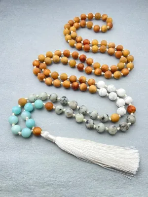 Natural Amazonite, Howlite, Kiwi Jasper & Wood Jasper 8mm 108 Mala Beads, Spiritual, Meditation Beads, Reiki, Japa Mala, Buddhist Prayer Beads, Yoga Bracelet, healing beads LKMALA-RRGU-3617