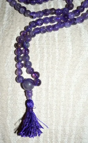 Natural Amethyst 6mm 108 Mala Beads, Spiritual, Meditation Beads, Reiki, Japa Mala, Buddhist Prayer Beads, Yoga Bracelet, healing beads LKMALA-RRGU-1873