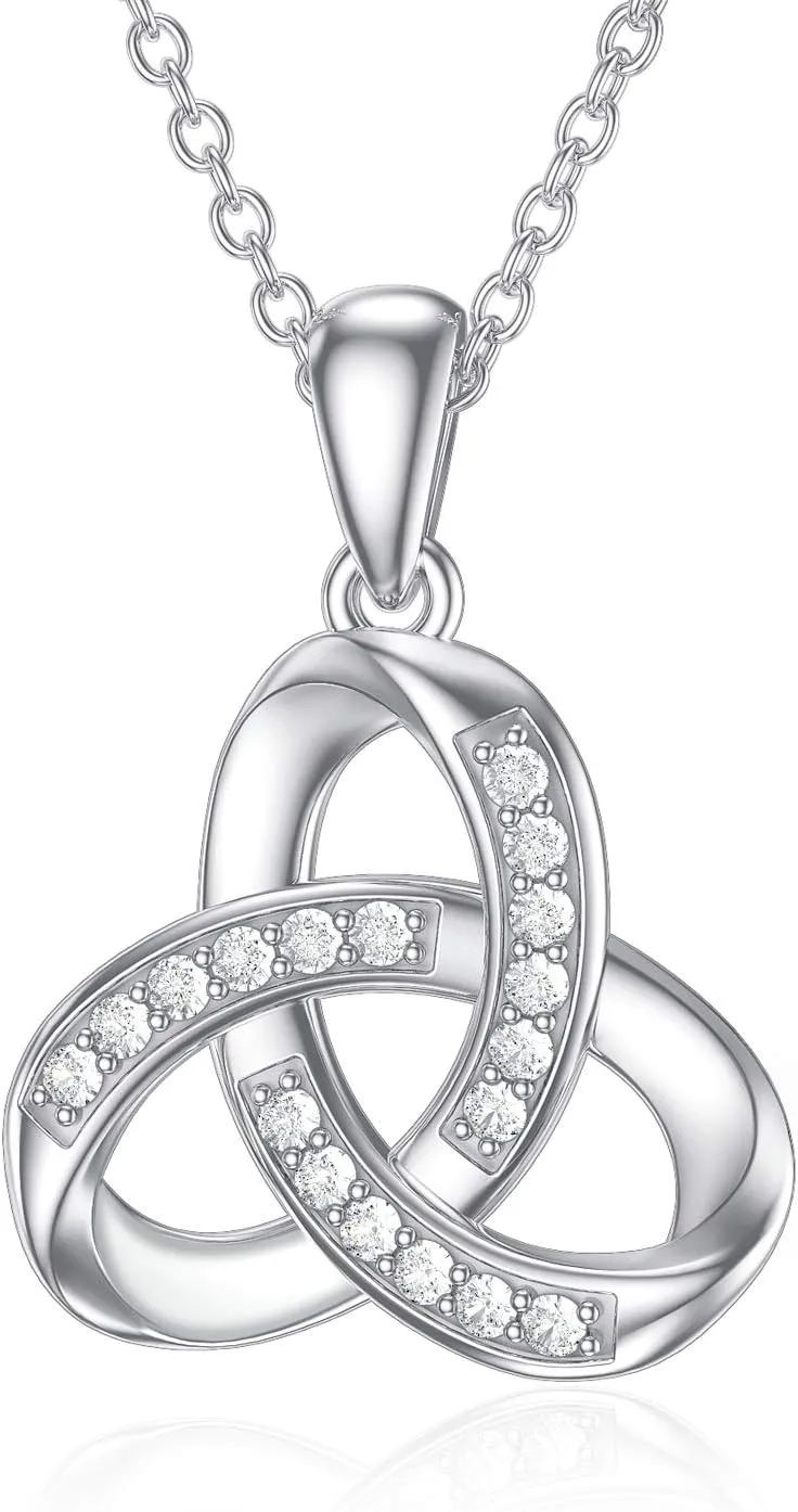 Natural Diamond Love Knot Pendant Necklace, Sterling Silver Diamond Accent Knot Necklace Love Jewelry for Women, Mom, Adjustable and Durable Chain, 18"-20"