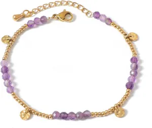 Natural Gemstone Beads Bracelets for Women Round Beaded Gold Link Bracelet Handmade Healing Crystals Bracelet Gemstone Jewelry Gift for Wife Mother
