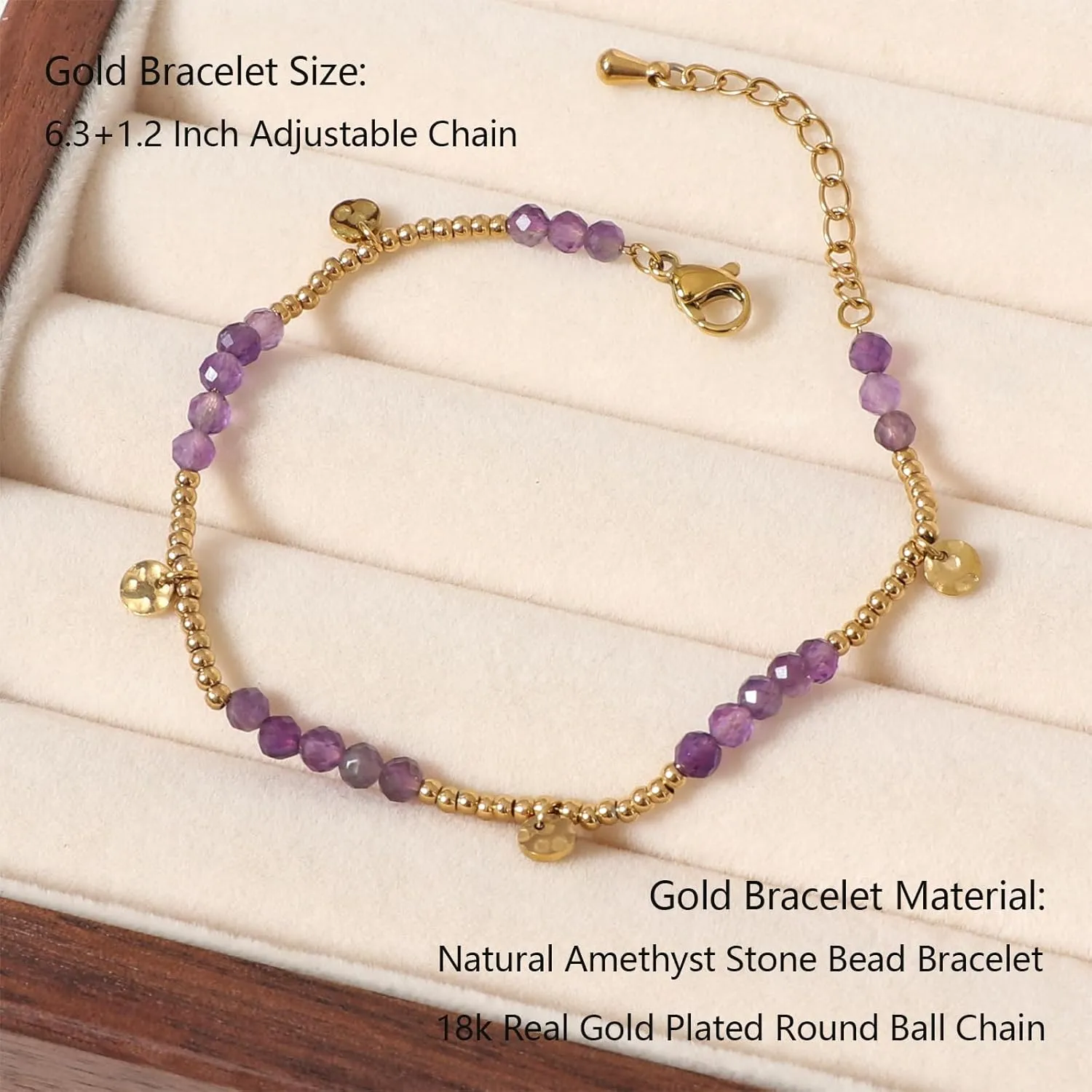 Natural Gemstone Beads Bracelets for Women Round Beaded Gold Link Bracelet Handmade Healing Crystals Bracelet Gemstone Jewelry Gift for Wife Mother