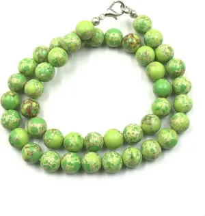 Natural Green Copper Turquoise Gemstone Round Beaded Stretchable 15.5Inches Choker Necklace For Girls & Women, Handmade Designer Gift, Charm ,Couple Necklace