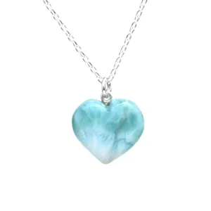 Natural Larimar Heart Pendant Necklace, Gemstone Necklace, Heart Crystal Necklace Party Wear Larimar Jewelry 925 Silver 16 2 inch Adjustable Chain