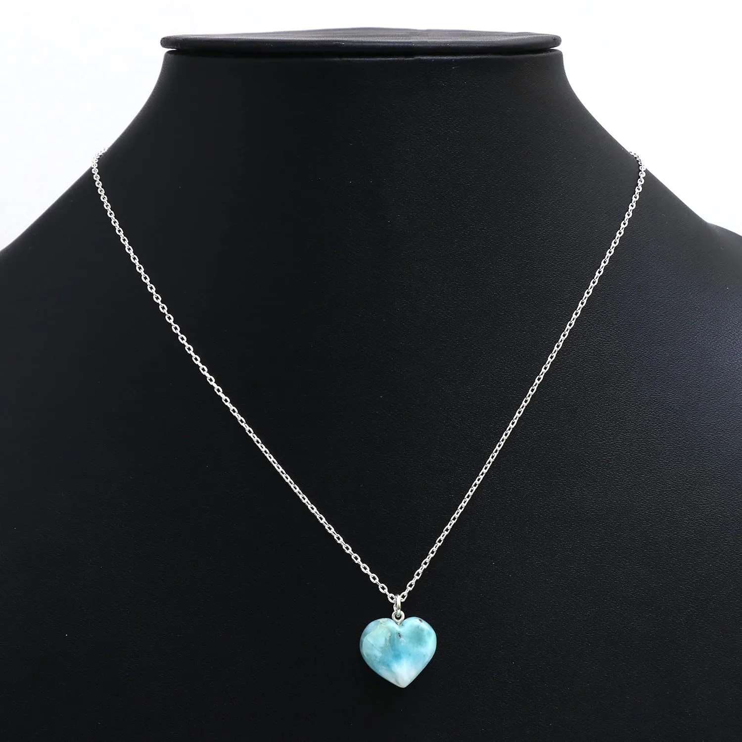 Natural Larimar Heart Pendant Necklace, Gemstone Necklace, Heart Crystal Necklace Party Wear Larimar Jewelry 925 Silver 16 2 inch Adjustable Chain