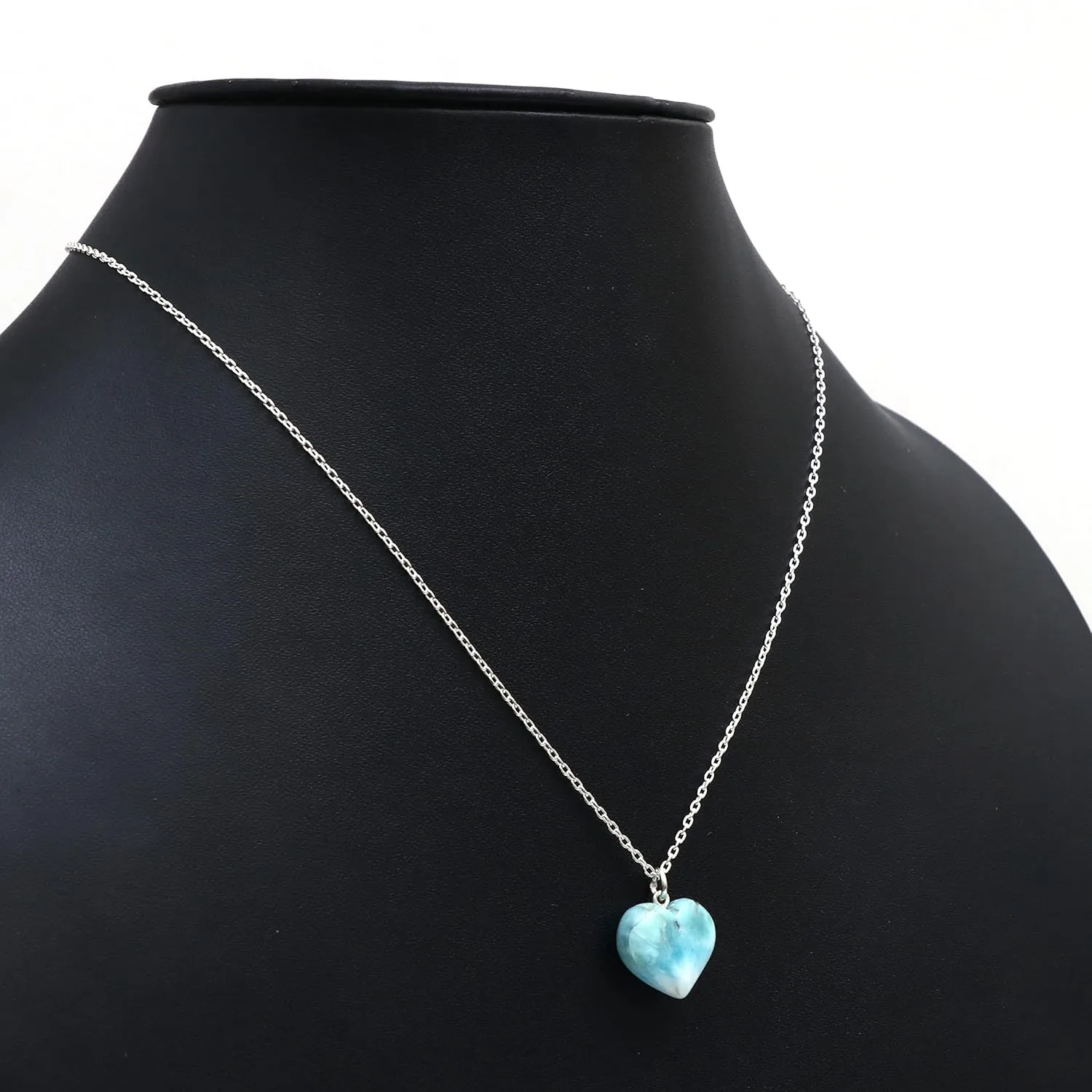 Natural Larimar Heart Pendant Necklace, Gemstone Necklace, Heart Crystal Necklace Party Wear Larimar Jewelry 925 Silver 16 2 inch Adjustable Chain