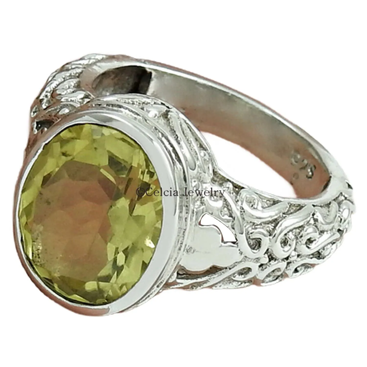 Natural Lemon Quartz Healing Gemstone Ring, Real 925 Sterling Silver, Solitaire Ring, Proposal Ring, Tungsten Ring, Couples Gifts, Delicate Ring, Valentines Day Gifts for Mom (lemon-quartz, 7)