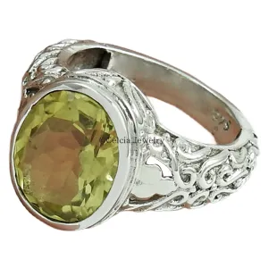 Natural Lemon Quartz Healing Gemstone Ring, Real 925 Sterling Silver, Solitaire Ring, Proposal Ring, Tungsten Ring, Couples Gifts, Delicate Ring, Valentines Day Gifts for Mom (lemon-quartz, 7)