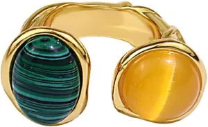 Natural Malachite Crystal Open Rings,Vintage Opal Gemstone Band Ring,Adjustable Healing GemStone Finger Ring Jewelry for Women