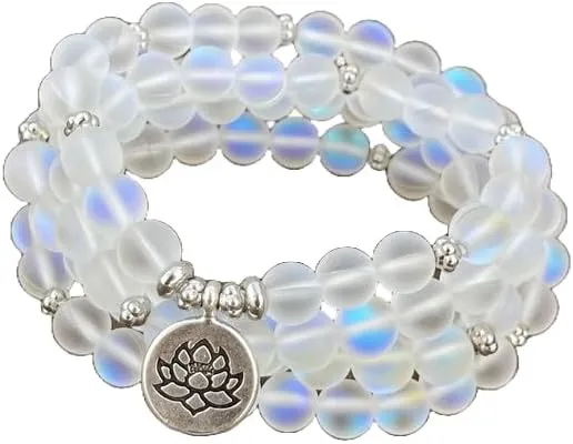 Natural Moonstone 8mm 108 Mala Beads, Spiritual, Meditation Beads, Reiki, Japa Mala, Buddhist Prayer Beads, Yoga Bracelet, healing beads LKMALA-RRGU-3, 34 inch, rainbow
