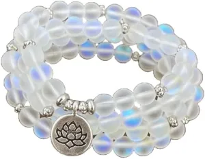 Natural Moonstone 8mm 108 Mala Beads, Spiritual, Meditation Beads, Reiki, Japa Mala, Buddhist Prayer Beads, Yoga Bracelet, healing beads LKMALA-RRGU-3, 34 inch, rainbow