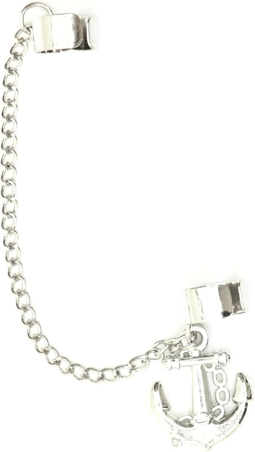 Nautical Anchor Ear Cuff Wrap Dangling Chain Silver Tone CD07 Vintage Yacht Earring Fashion Jewelry