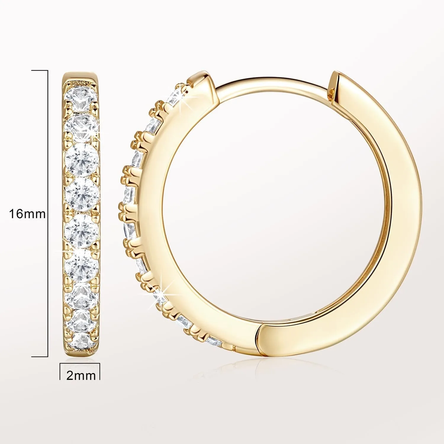 NEARLAND 14K Gold Hoop Earrings for Women 14K Gold Earrings Hypoallergenic Lightweight Small Hoop Earring for Womens with Round Cubic Zirconia Huggie Hoops Earring for Women 12/14/16/20/25/30mm