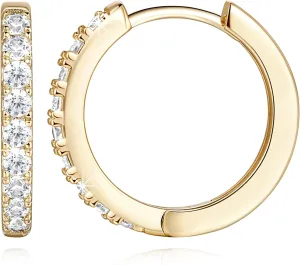 NEARLAND 14K Gold Hoop Earrings for Women 14K Gold Earrings Hypoallergenic Lightweight Small Hoop Earring for Womens with Round Cubic Zirconia Huggie Hoops Earring for Women 12/14/16/20/25/30mm