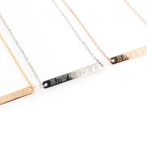 Necklace Custom Coordinate Personalized Gift Gold, Silver and Rose Gold Plated Bar GPS Plate with Delicate Initial Charms Necklace Bridesmaid Wedding Gift Best Graduation Day Gift