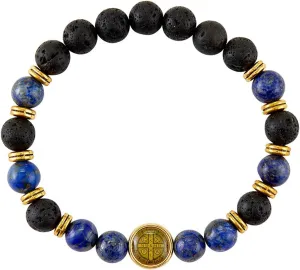 Needzo Saint Benedict Blue Onxy Moonstone Bracelet for Men and Women Evil Protection Medal, Religious Jewelry Catholic Gift
