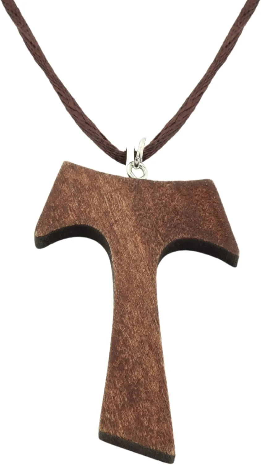 Needzo Wooden Franciscan Tau Accessory, Cross Pendant Necklace, Religious Gift for Friars and Nuns, 2 Inch Charm on 30 Inch Cord