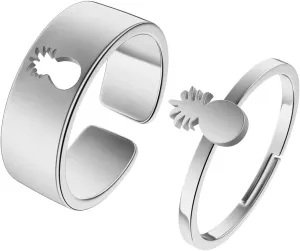 New 2025 Simple Laser Engraving Fruit Pineapple Set Ring Delicate Fashion Couple Jewelry Stainless Steel Christmas Gift with for You Jewelry Fashion Accessories Creative Gift