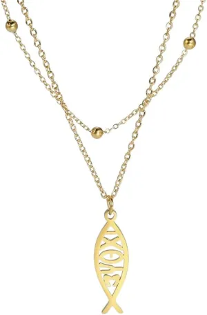 New 2025 Unisex Christian Jesus Fish Pendant Necklaces For Women Double Layer Stainless Greek  Religious Decoration Jewelry Luxury With You Accessories Trendy For Women And Men