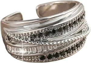 New 2025 Unisex Gift Fashion 3 Layers Irregular Cubic Zirconia Couple Wedding Open Adjust Rings for Women Party Silver Color Decoration Jewelry Luxury with You Accessories Trendy Best and Men