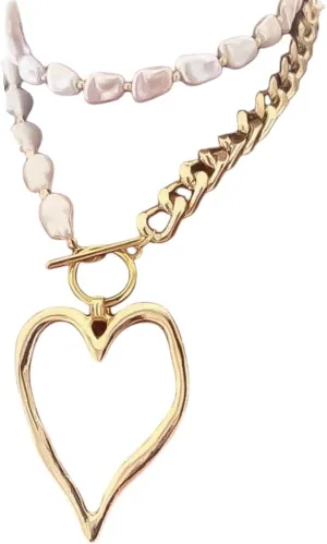 New 2026 1 Set Exaggerated Sweet And Cool Pearl Chain Big Heart Temperament, Female Imitation Pearlnecklace Jewelry Fashion Accessories Creative Gift