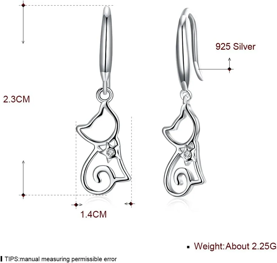 New Cat CZ Dangle Drop Earrings for Women Crystal Lovely Pet Animal Dangling Charm Hook Earring Hoops Studs Cute Jewelry Gifts for Women BFF Hypoallergenic