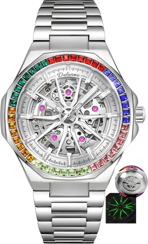 New Rainbow Diamond Bezels Watches Male Luxury Automatic Watch for Men Rapper Bracelet Skeleton Mechanical Wristwatch Waterproof Male Festive Gift