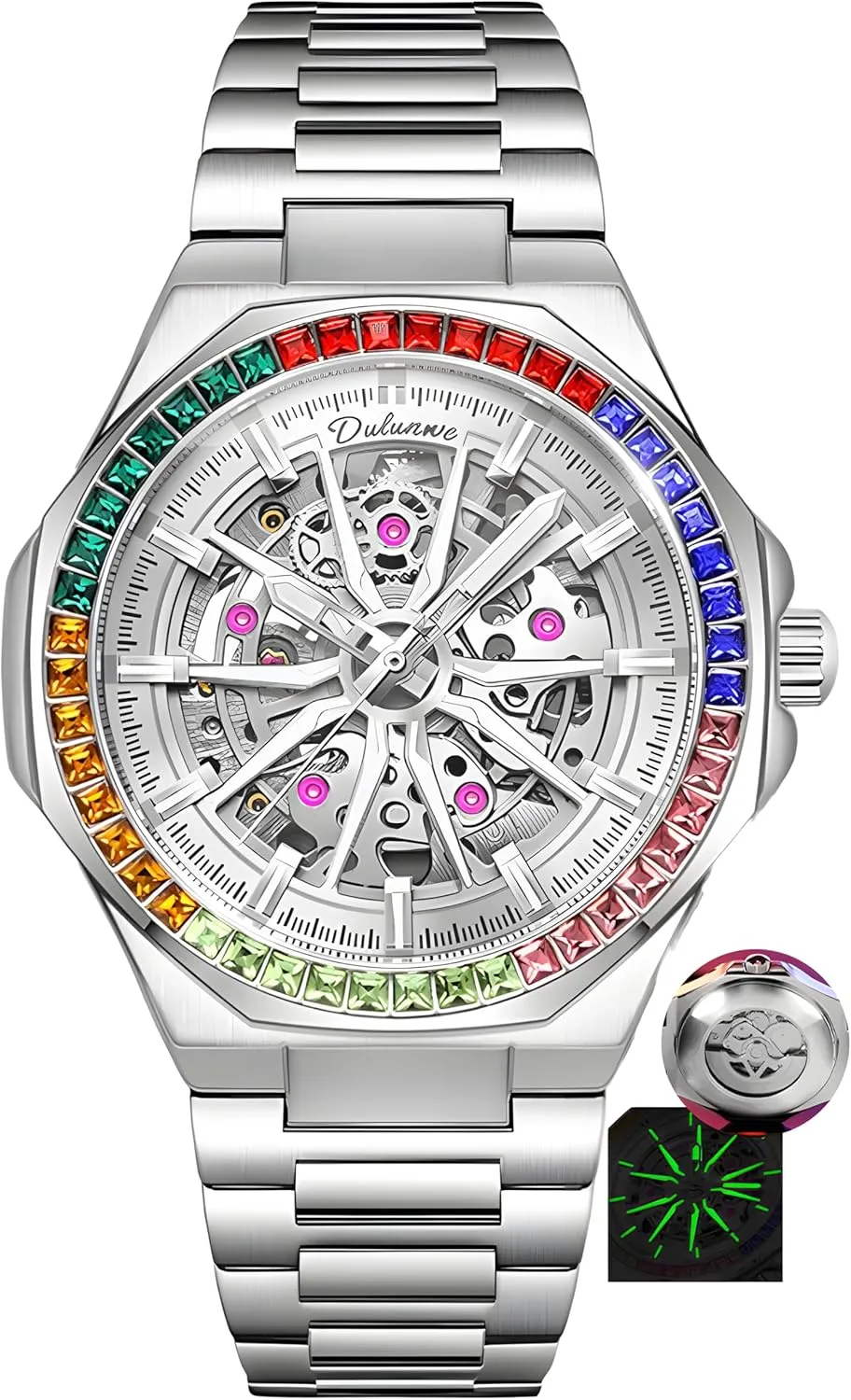 New Rainbow Diamond Bezels Watches Male Luxury Automatic Watch for Men Rapper Bracelet Skeleton Mechanical Wristwatch Waterproof Male Festive Gift
