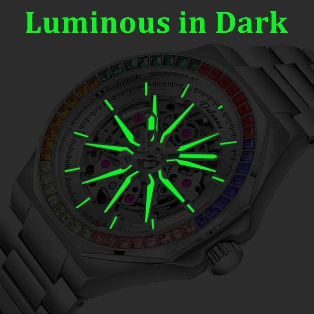 New Rainbow Diamond Bezels Watches Male Luxury Automatic Watch for Men Rapper Bracelet Skeleton Mechanical Wristwatch Waterproof Male Festive Gift