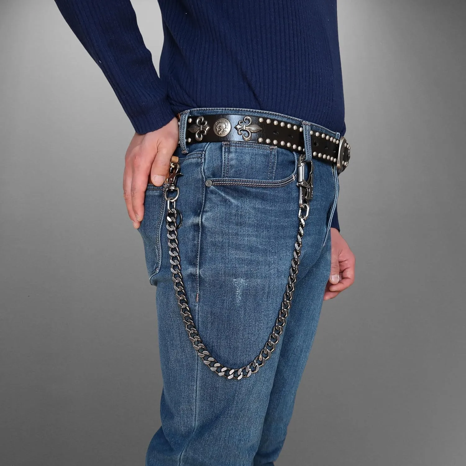 NEWTRO Wallet Chain Thick Heavy Duty with Double Action Locking Carabiner, Premium Rack Plating, Rugged Keychain for Men Bikers Pants Jeans