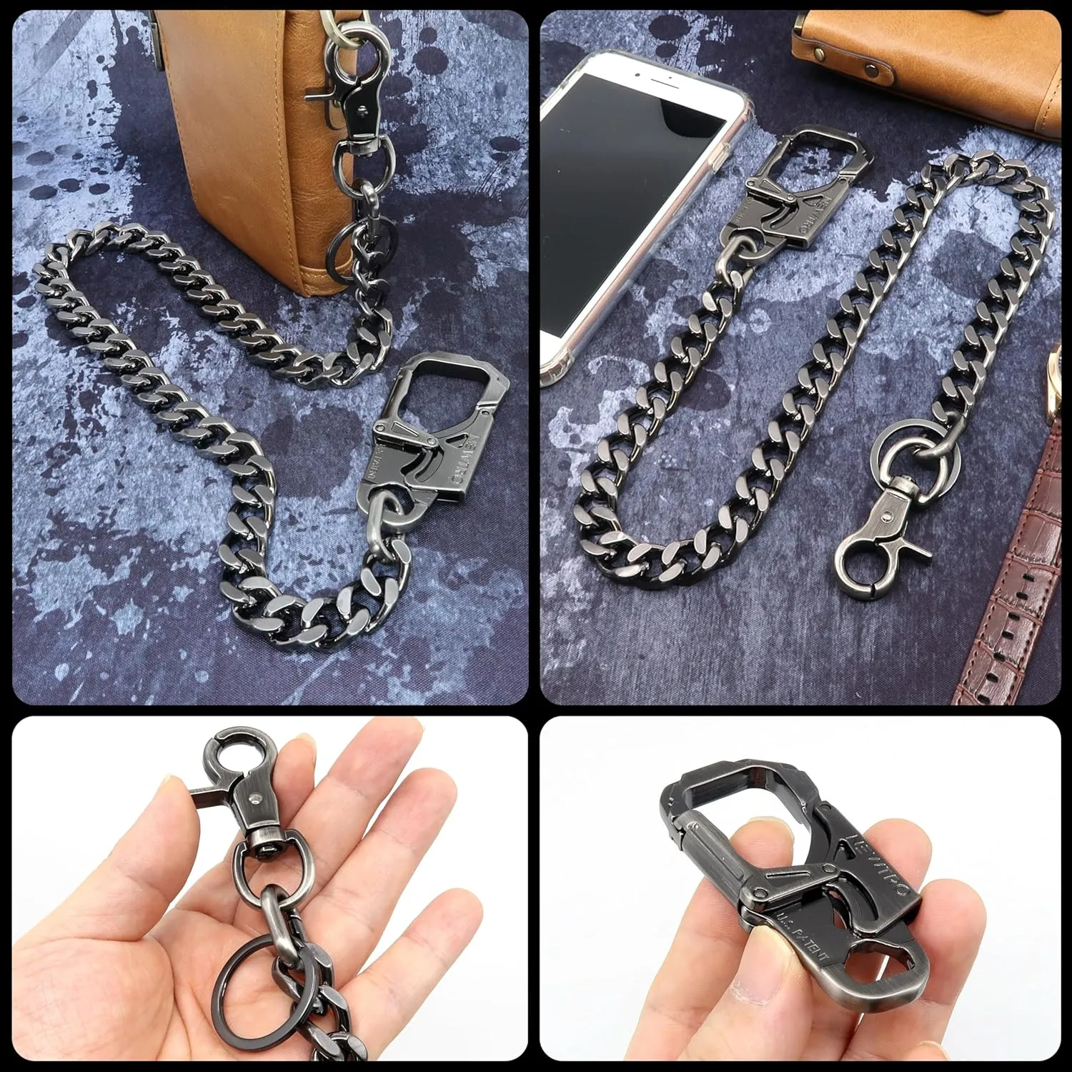 NEWTRO Wallet Chain Thick Heavy Duty with Double Action Locking Carabiner, Premium Rack Plating, Rugged Keychain for Men Bikers Pants Jeans