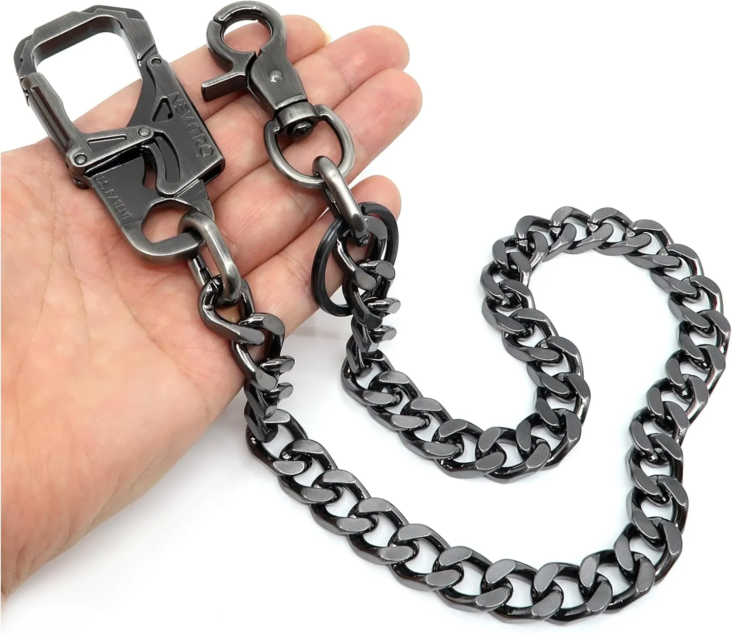 NEWTRO Wallet Chain Thick Heavy Duty with Double Action Locking Carabiner, Premium Rack Plating, Rugged Keychain for Men Bikers Pants Jeans
