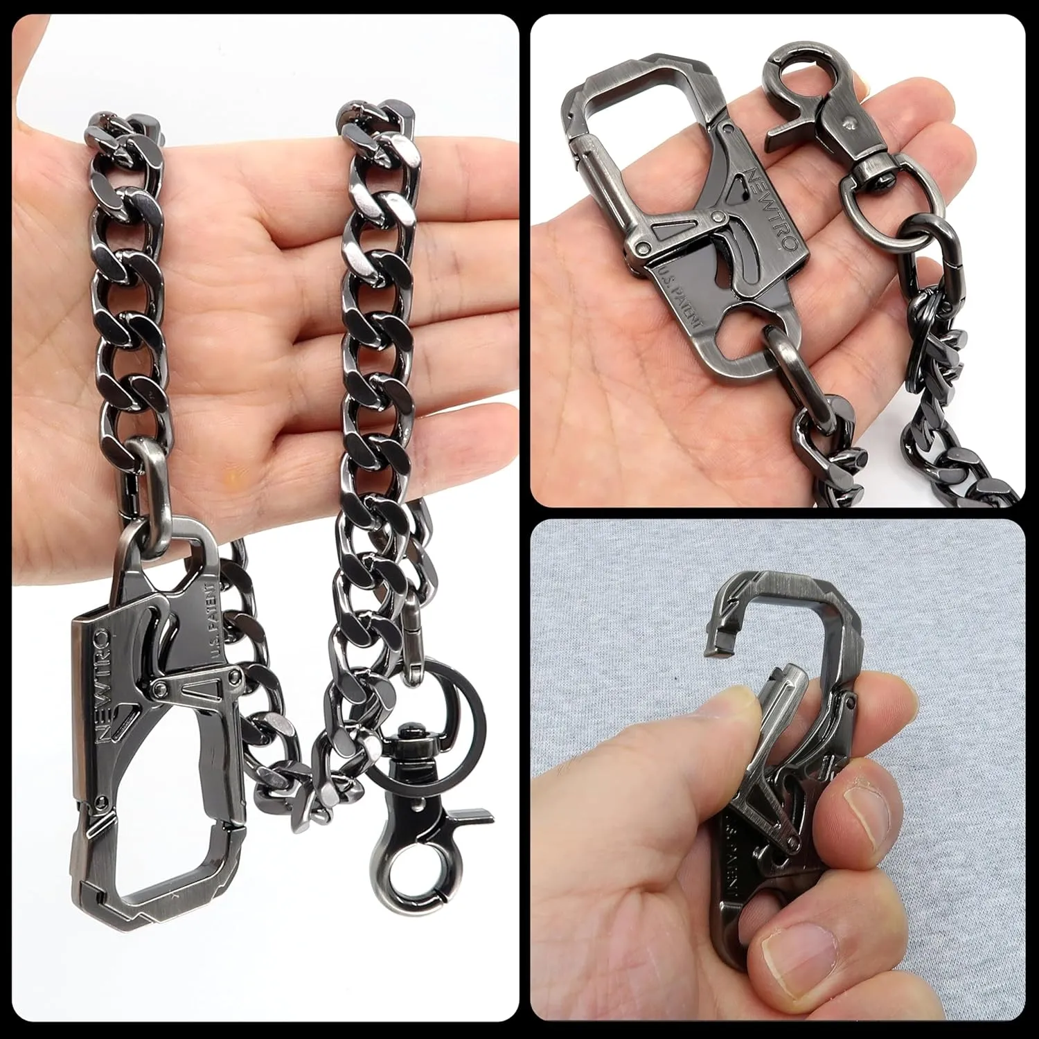 NEWTRO Wallet Chain Thick Heavy Duty with Double Action Locking Carabiner, Premium Rack Plating, Rugged Keychain for Men Bikers Pants Jeans
