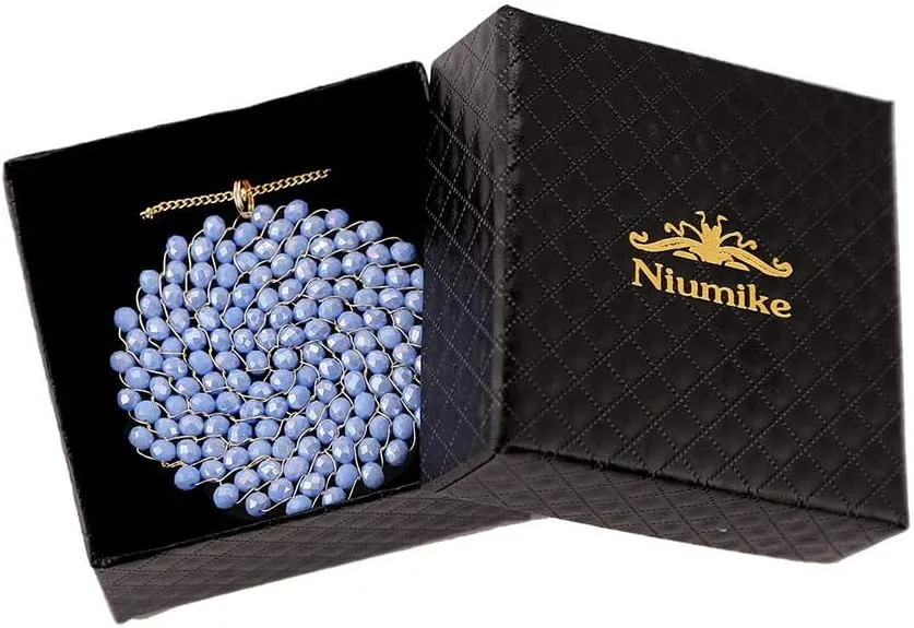 Niumike Handmade Crystal Circle Pendant Necklace and Earring Sets for Women Prom Disc Long Statement Necklaces Jewelry Sets with Gifts Box