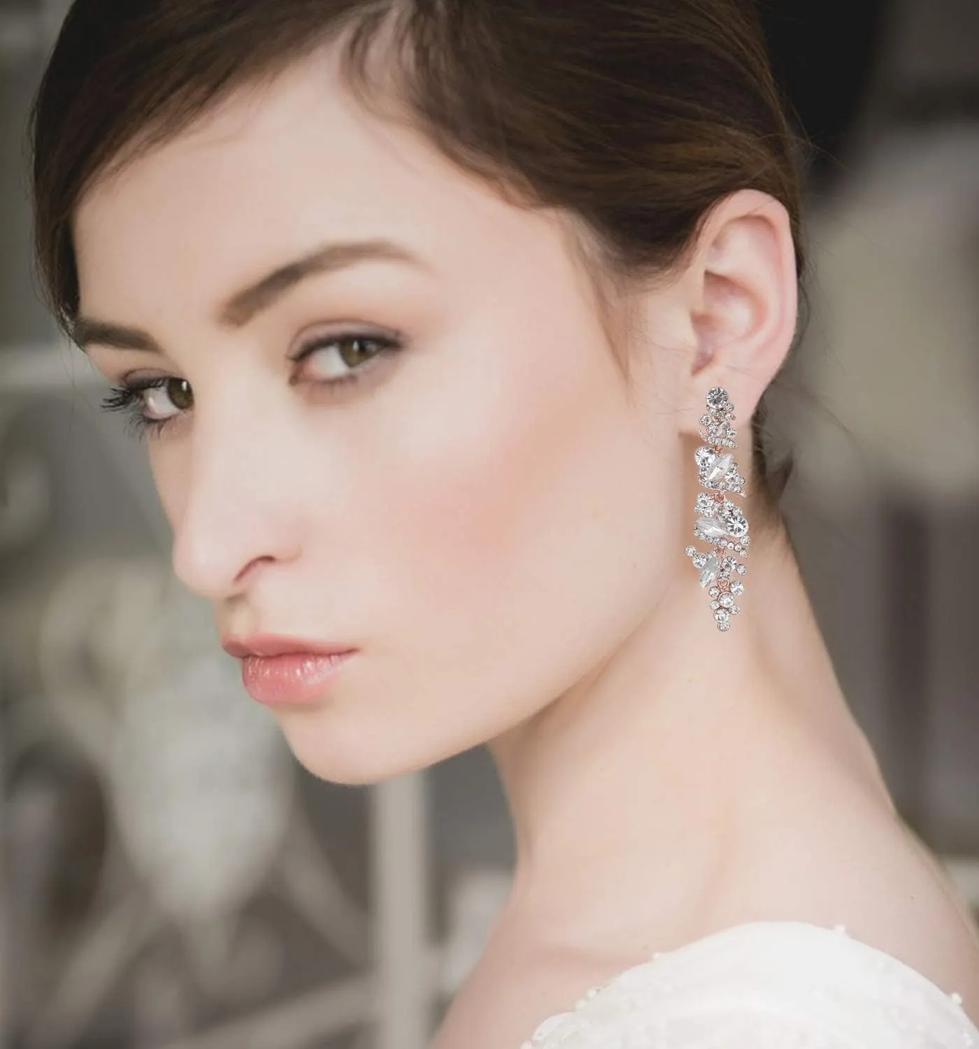 NLCAC Women's Wedding Earrings for Brides Dangling Rhinestone Crystal Chandelier Earring Drop Bridesmaids