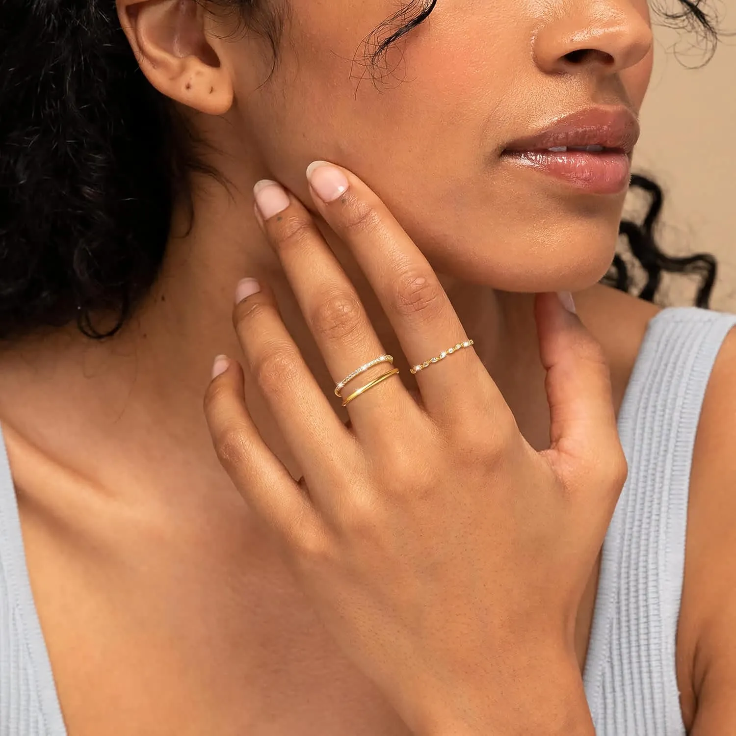 Non Tarnish Gold Ring Set: 3PCS Dainty Stackable Rings for Women Hypoallergenic 14K Gold Plated Thin Thumb Pinky Rings Wedding Bands for Women Cute Jewelry Trendy Size 6/7/8/9/10