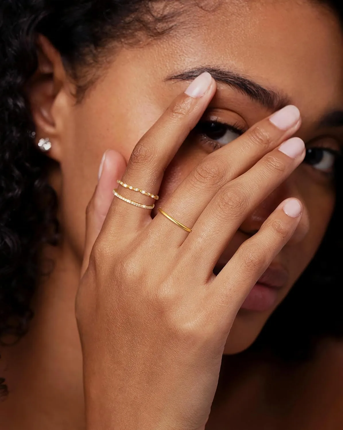Non Tarnish Gold Ring Set: 3PCS Dainty Stackable Rings for Women Hypoallergenic 14K Gold Plated Thin Thumb Pinky Rings Wedding Bands for Women Cute Jewelry Trendy Size 6/7/8/9/10