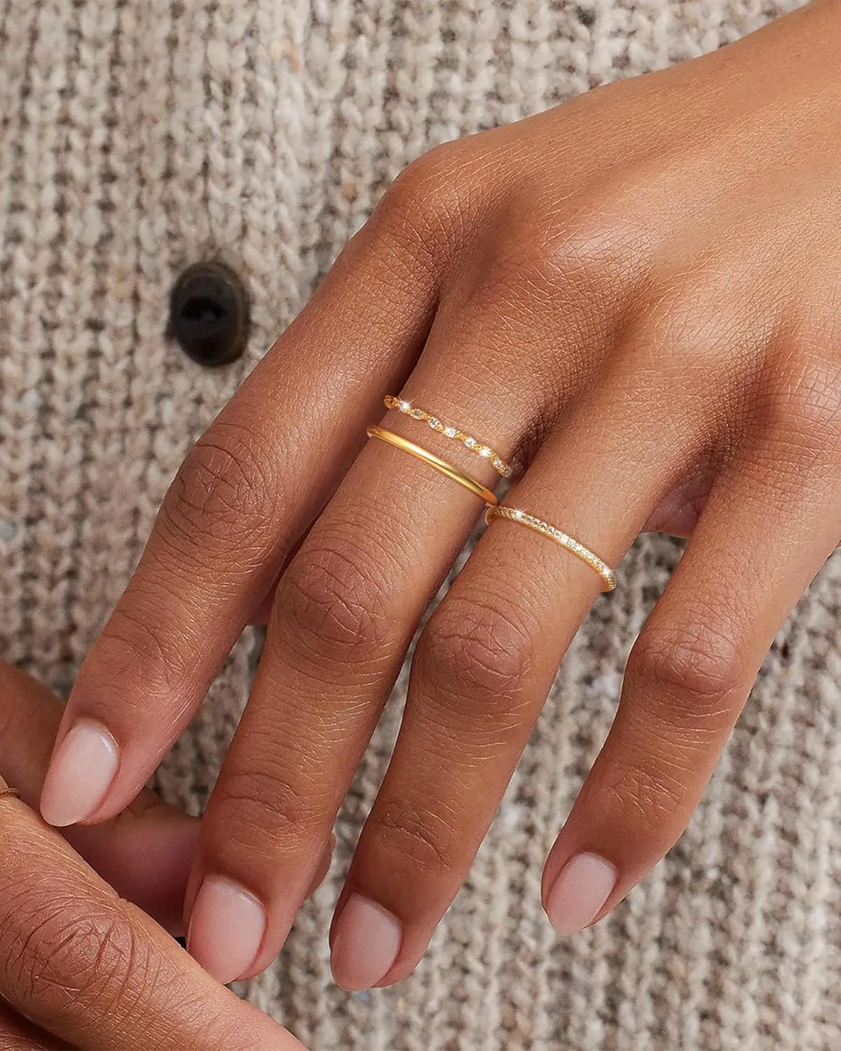 Non Tarnish Gold Ring Set: 3PCS Dainty Stackable Rings for Women Hypoallergenic 14K Gold Plated Thin Thumb Pinky Rings Wedding Bands for Women Cute Jewelry Trendy Size 6/7/8/9/10