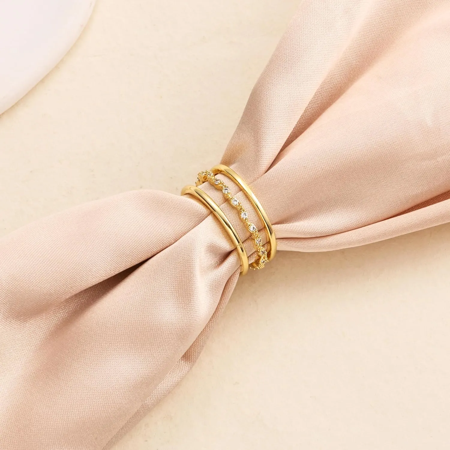 Non Tarnish Gold Ring Set: 3PCS Dainty Stackable Rings for Women Hypoallergenic 14K Gold Plated Thin Thumb Pinky Rings Wedding Bands for Women Cute Jewelry Trendy Size 6/7/8/9/10