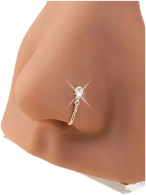 Nose Ring with Crystals, 1 Pieces, Silver, Gold