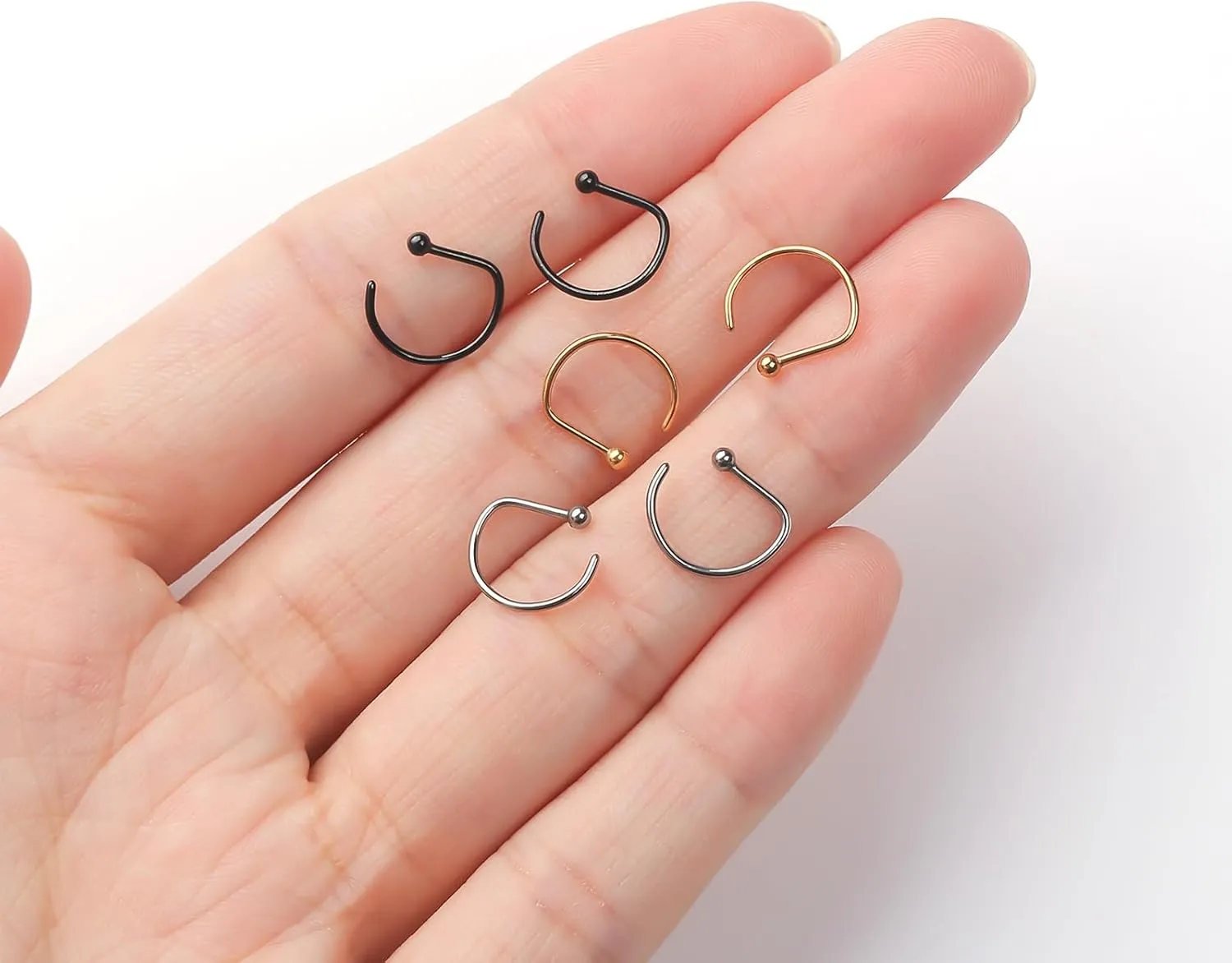 Nose Rings Hoops G23 Titanium 20G D Shape Gold Silver Black Piercing Jewelry for Women Men