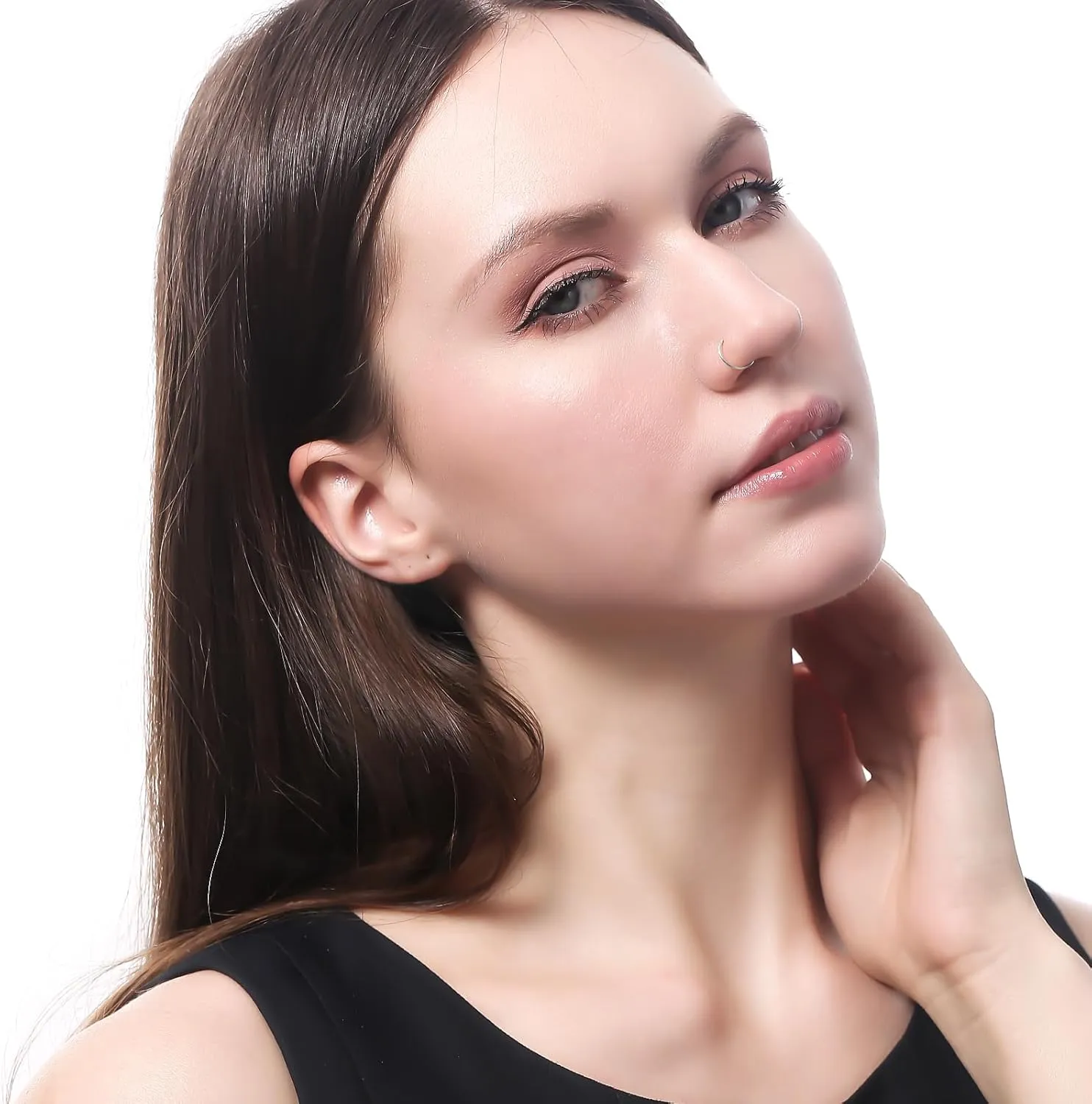 Nose Rings Hoops G23 Titanium 20G D Shape Gold Silver Black Piercing Jewelry for Women Men