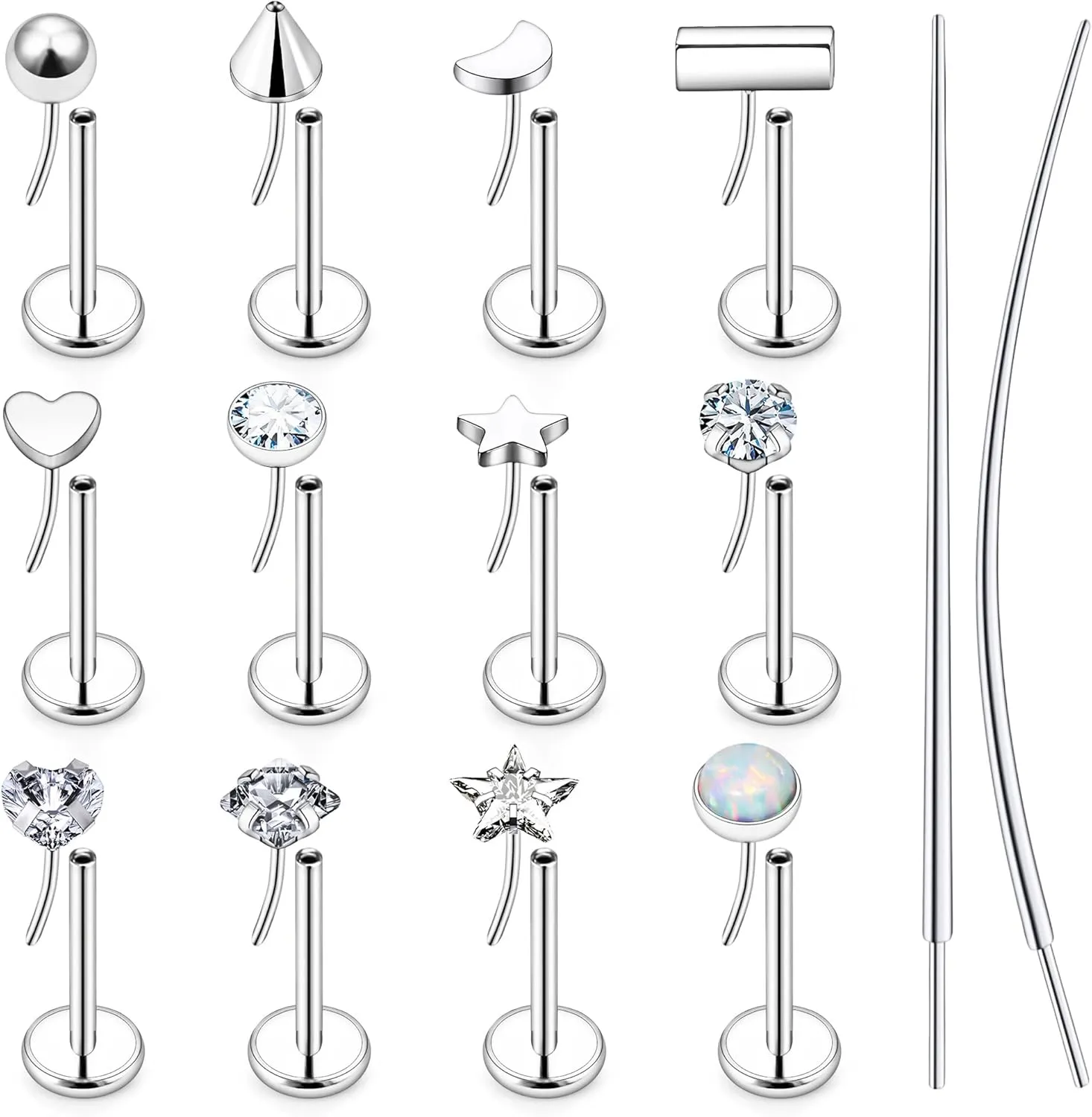 Nose Rings Studs 18g 20g Flat Back Earrings Surgical Steel 8mm Threadless Cartilage Helix Tragus Labret Medusa Piercing Jewelry for Women Men De Oro