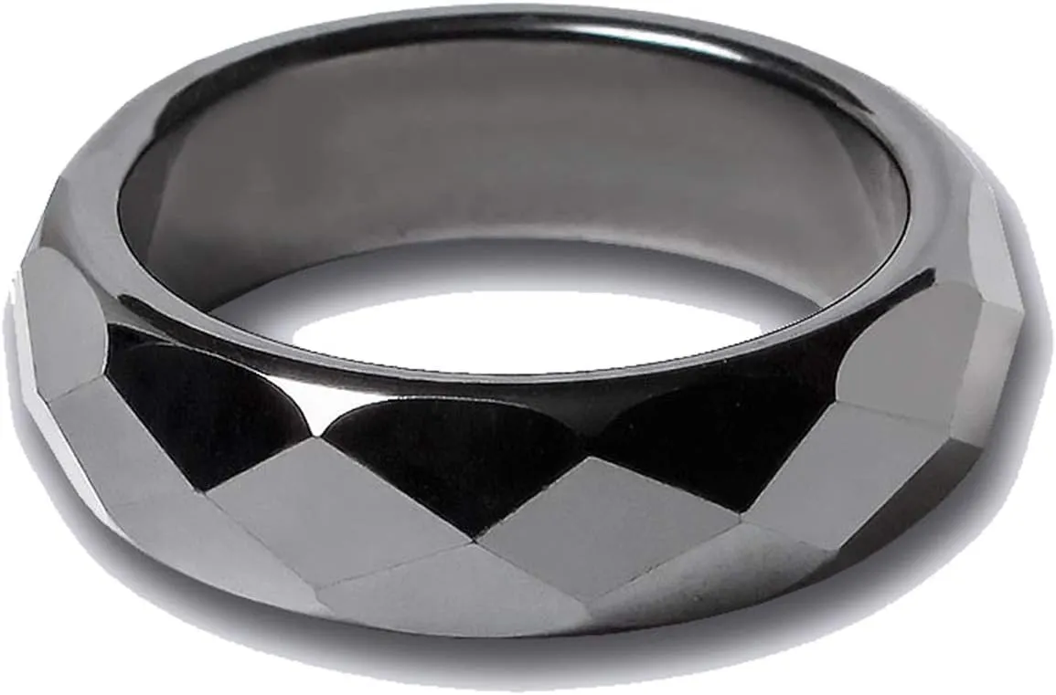 Nostrand 6mm Faceted Hematite Gemstone Plain Band Ring