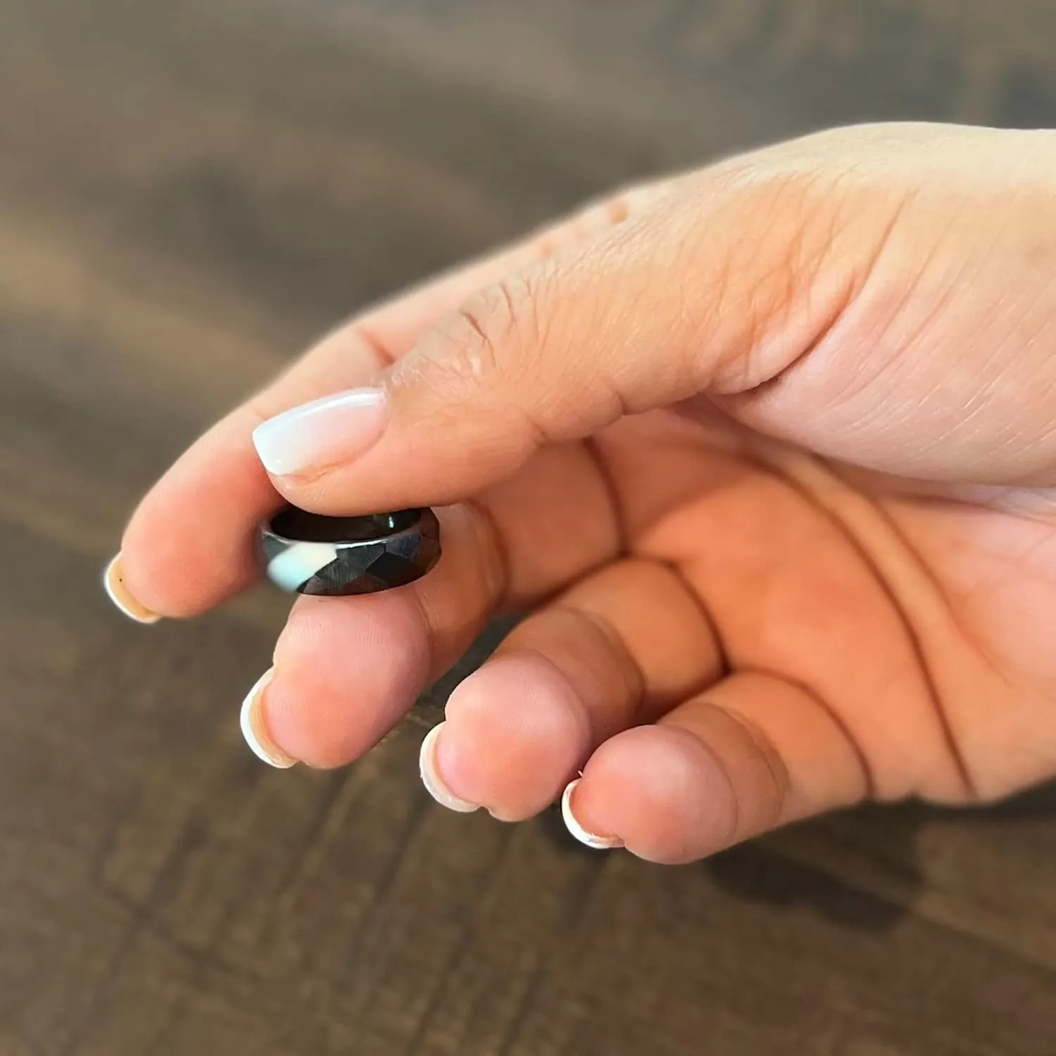 Nostrand 6mm Faceted Hematite Gemstone Plain Band Ring