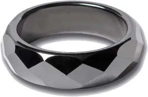Nostrand 6mm Faceted Hematite Gemstone Plain Band Ring