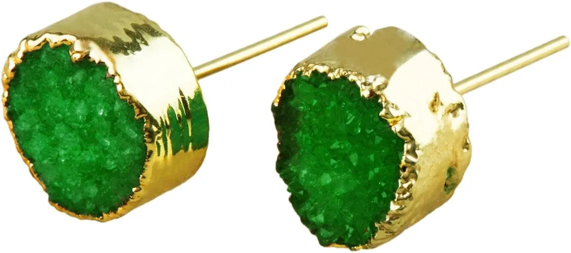 Nupuyai Druzy Crystal Quartz Geode Stud Earrings for Women, Stone Earrings