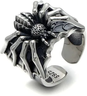 OIDIMS Punk Men's Spider Rings for Men Women 3D Statement Gothic Hip Pop Biker Finger Jewelry Adjustable Open Ring Cool Animal Silver Plated Dominant Style Gifts for Bff Boyfriend Birthday Halloween