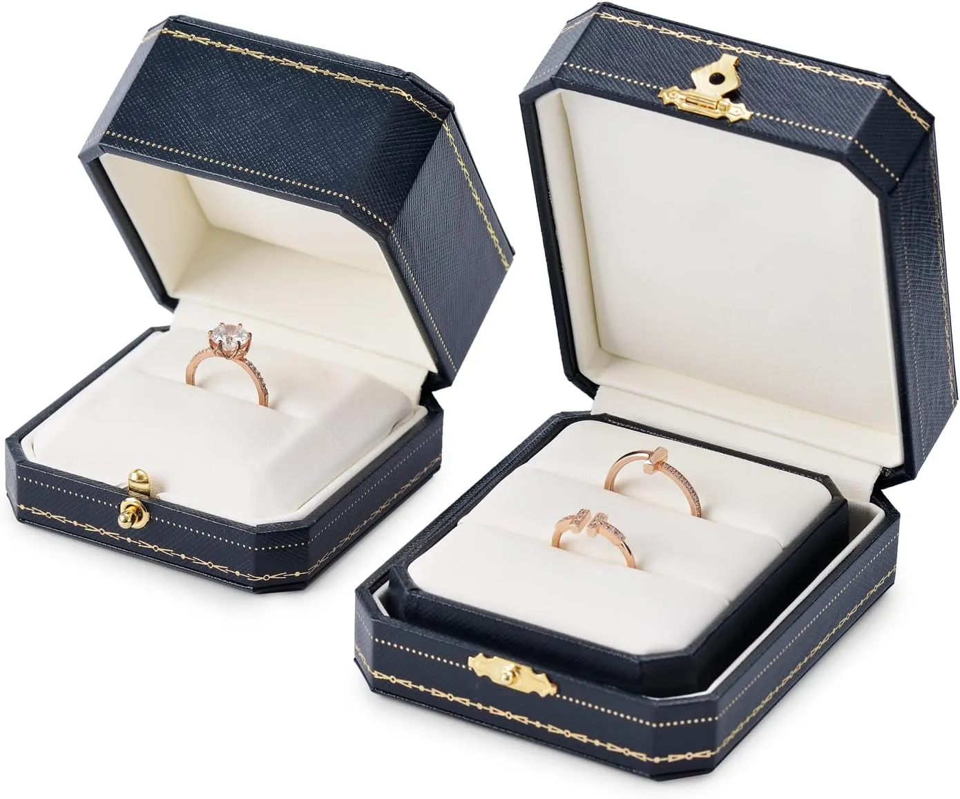 Oirlv Double Ring Box Royal Blue Ring Bearer Box for Engagement Wedding Jewelry Gift Case