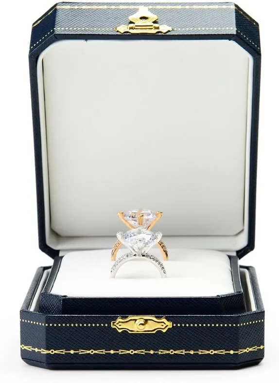 Oirlv Double Ring Box Royal Blue Ring Bearer Box for Engagement Wedding Jewelry Gift Case